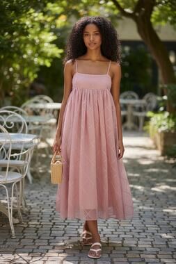 Endless Rose NWT Blush Pink Textured Fit & Flare Midi Dress S Cottagecore